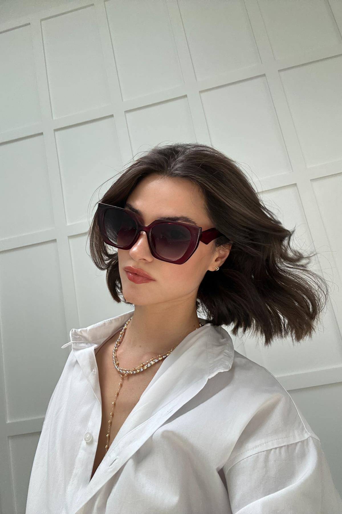 90's Cat-Eye Gözlük Bordo