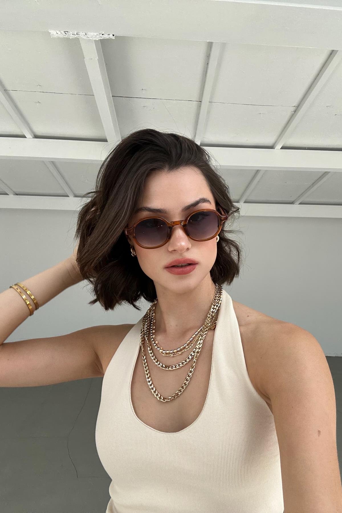 Yuvarlak Çerçeveli Blue Block Gözlük Açık Kahve