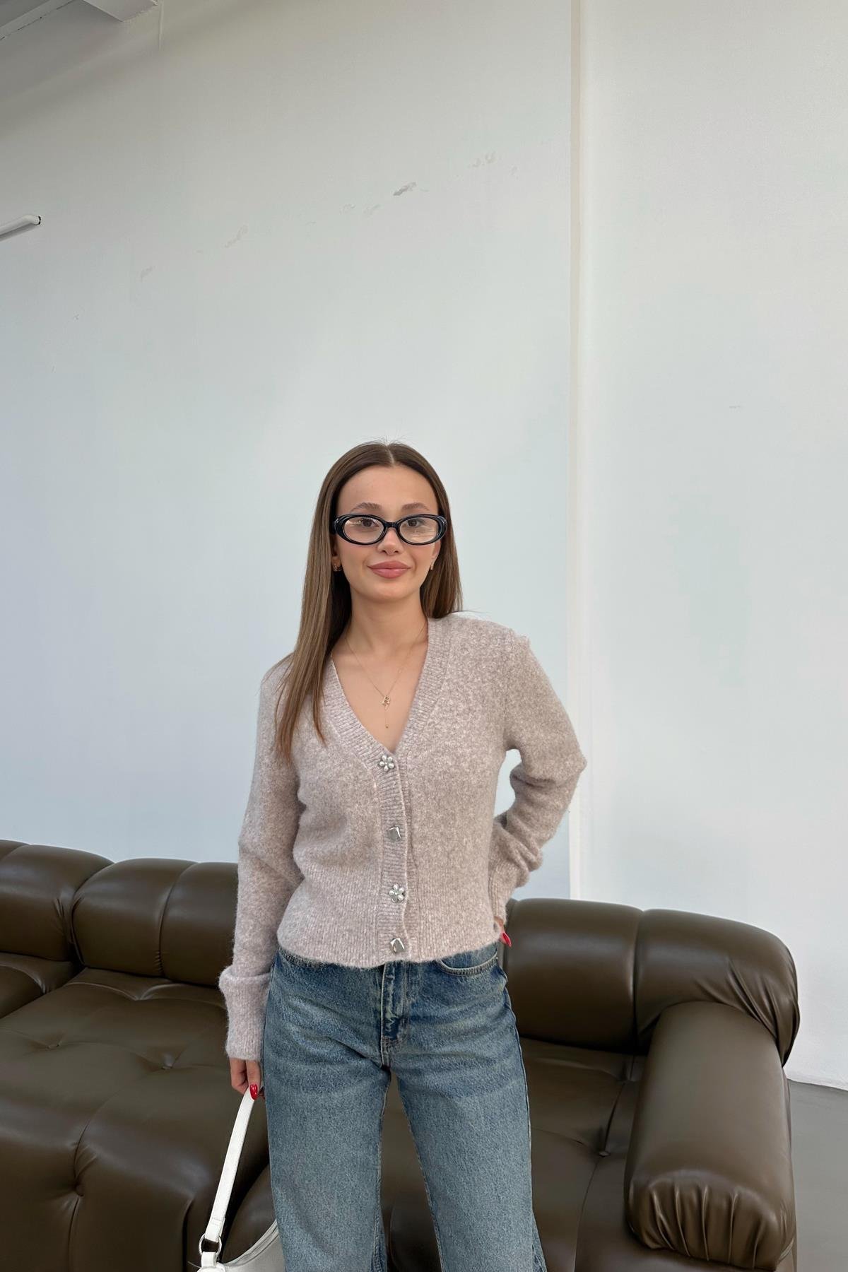 Silver Düğmeli Hırka Taş