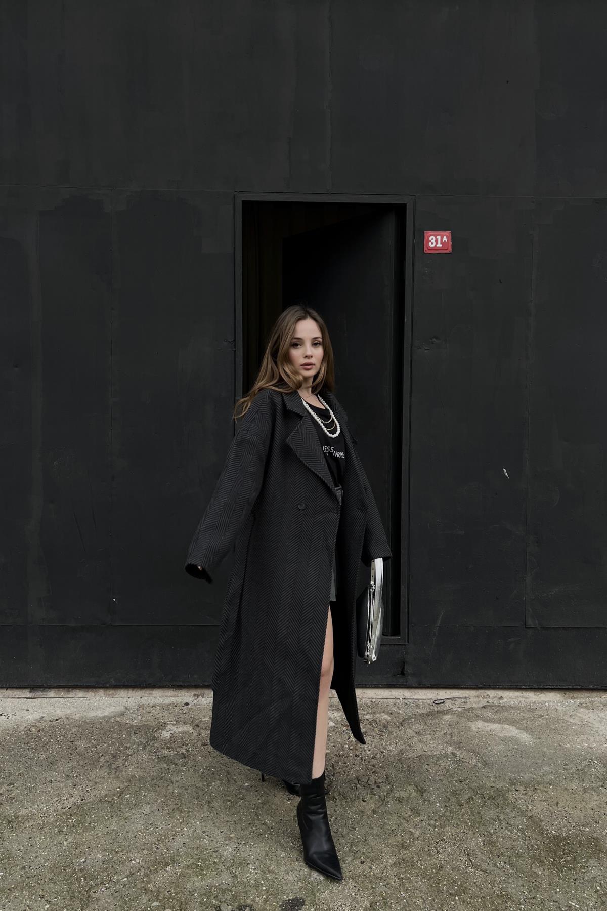 Zikzak Oversize Maxi Kaban Antrasit