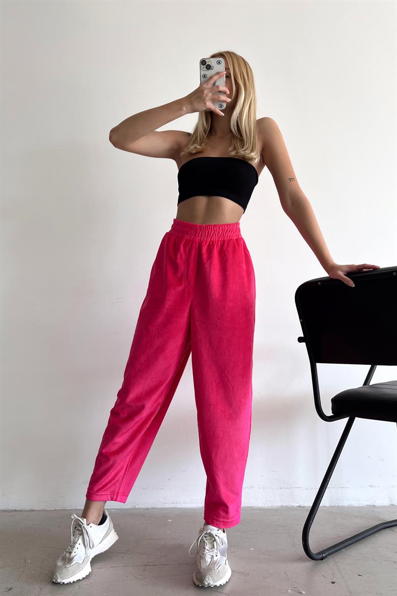 Yumoş Kadife Jogger Pantolon Fuşya · 2