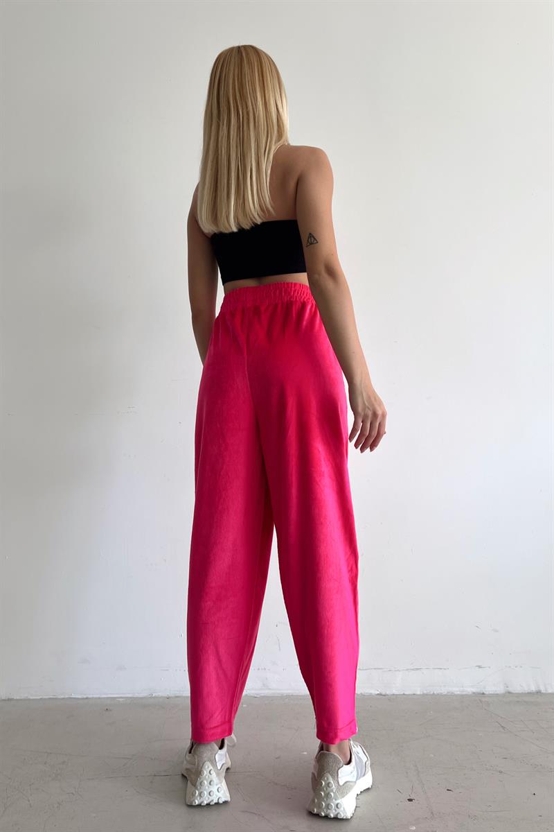Yumoş Kadife Jogger Pantolon Fuşya · 3