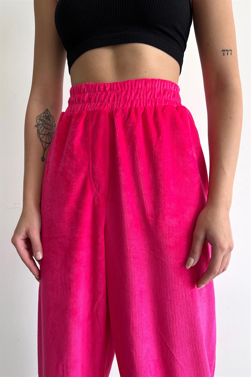 Yumoş Kadife Jogger Pantolon Fuşya · 4