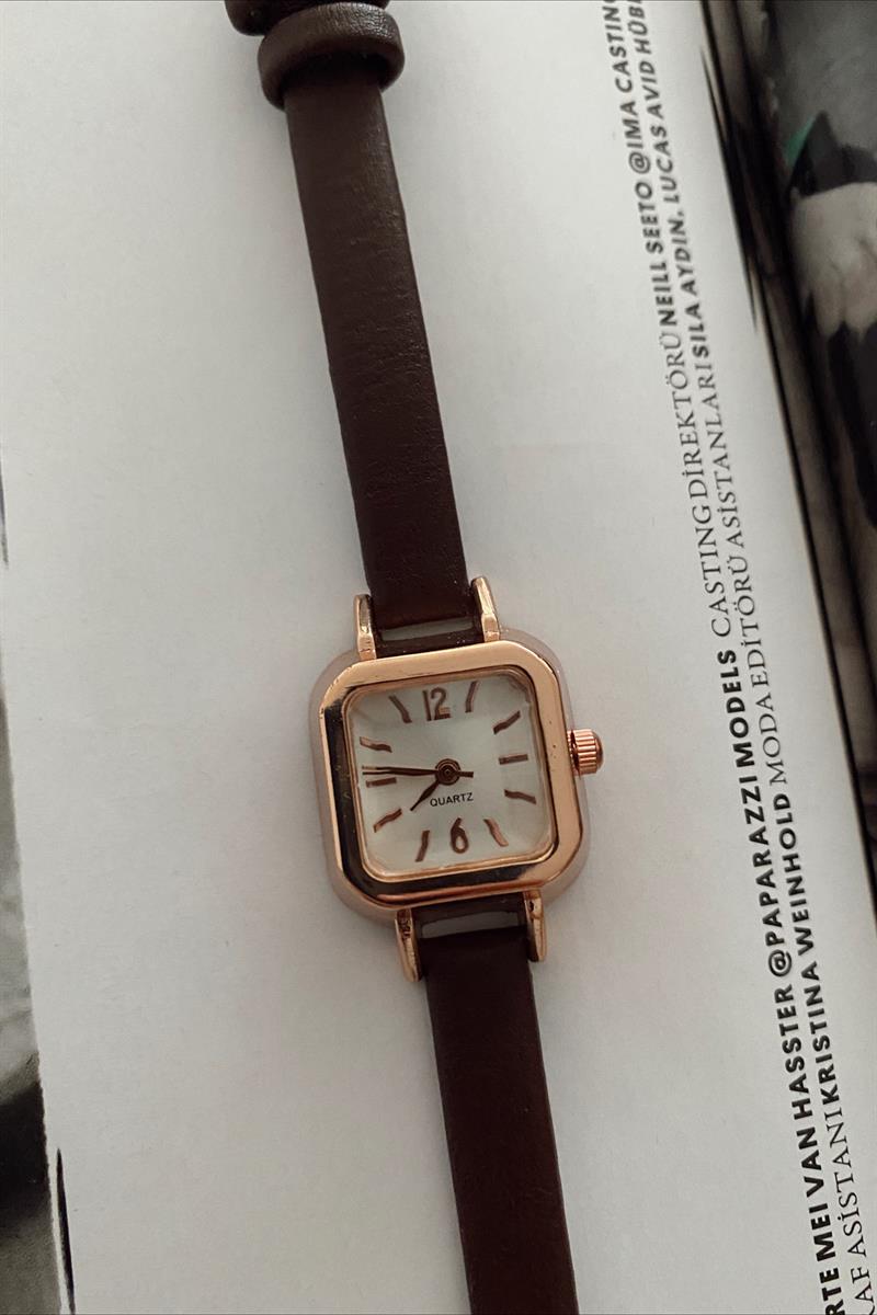 Makaron Vintage Saat Kahverengi
