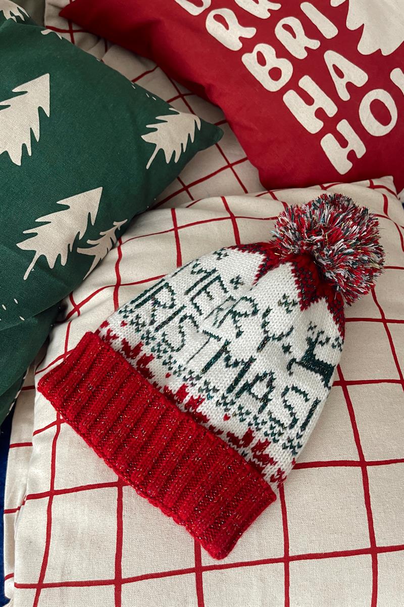 Merry Christmas Kutulu Şapka Beyaz · 2
