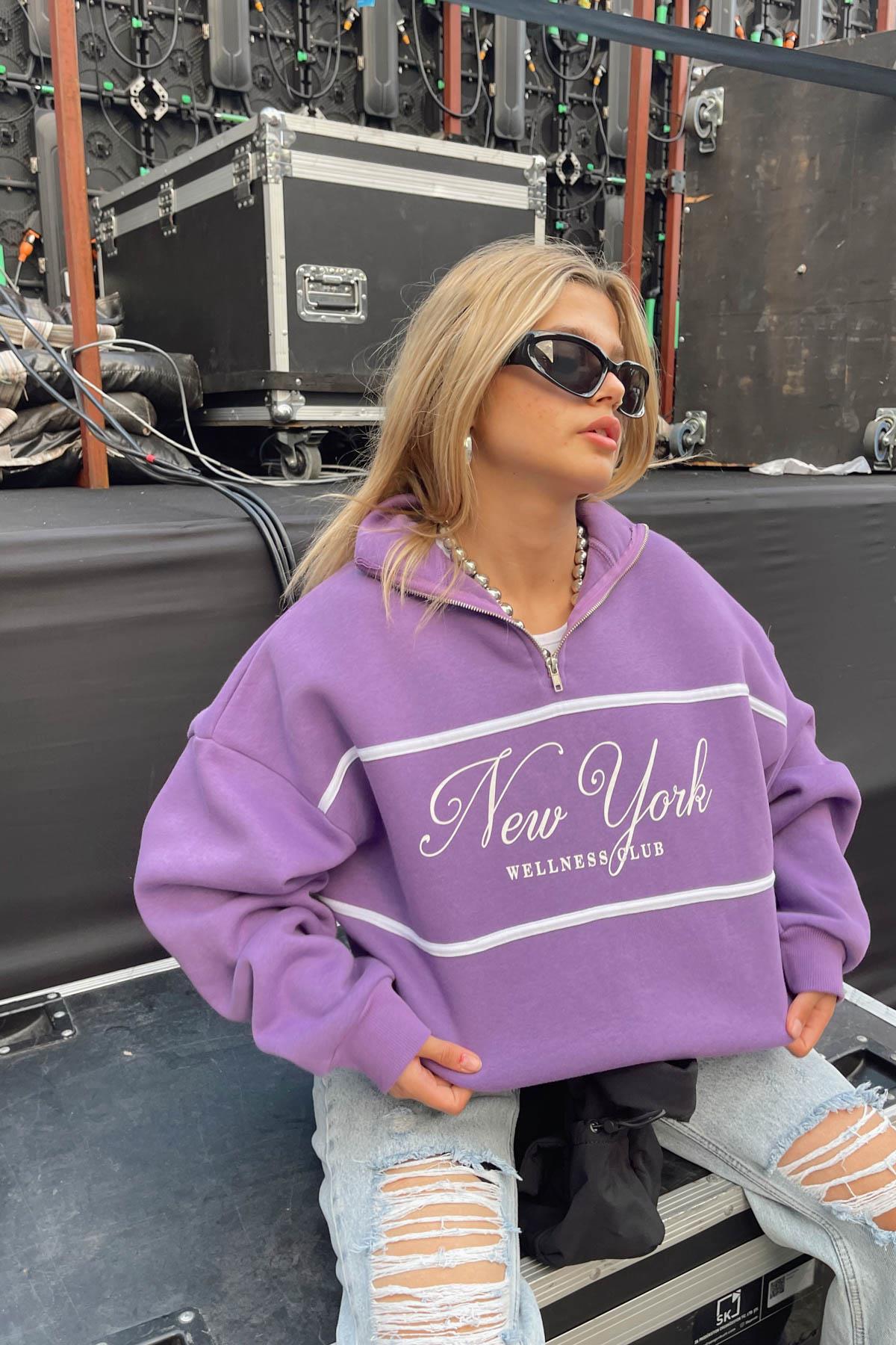 Fermuar Yaka NY Sweat Mor