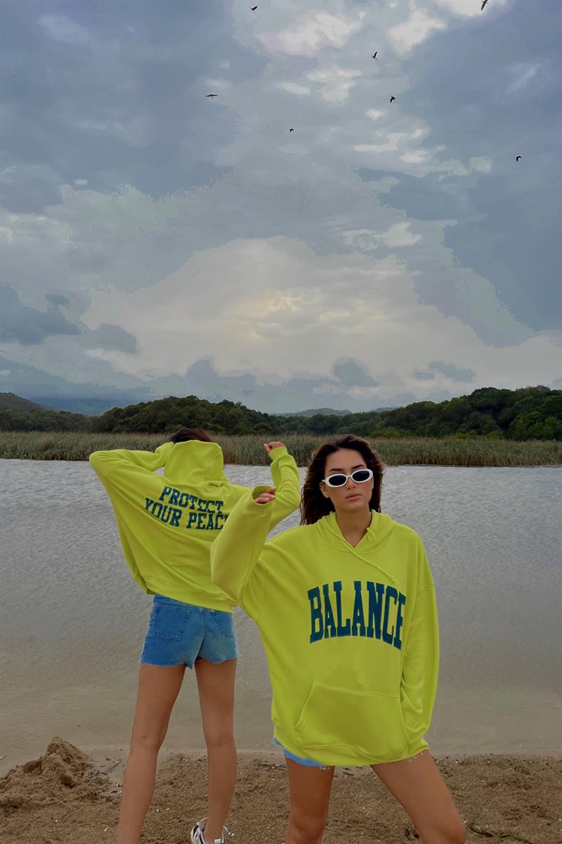 Kapüşonlu Balance Sweatshirt Neon Yeşil