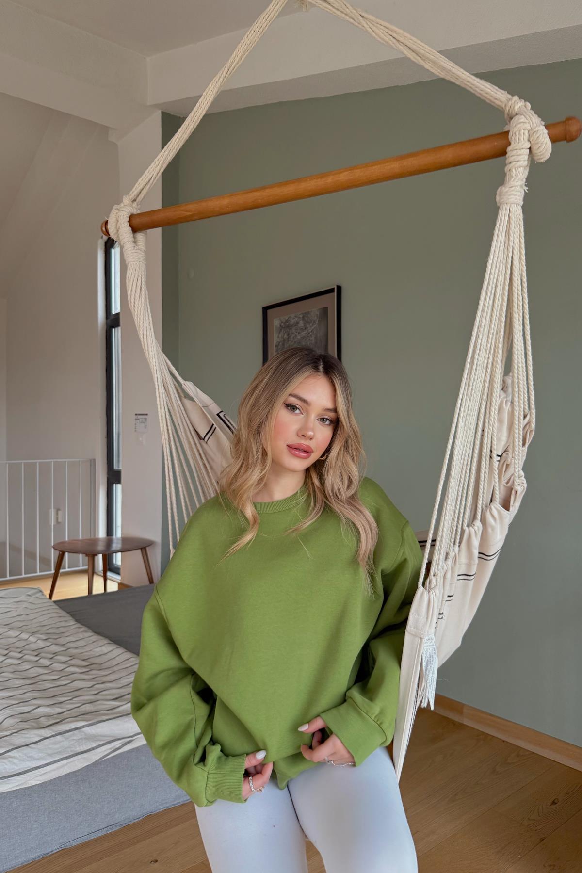 Omuz Dikişli Oversize Sweatshirt Kivi Yeşili