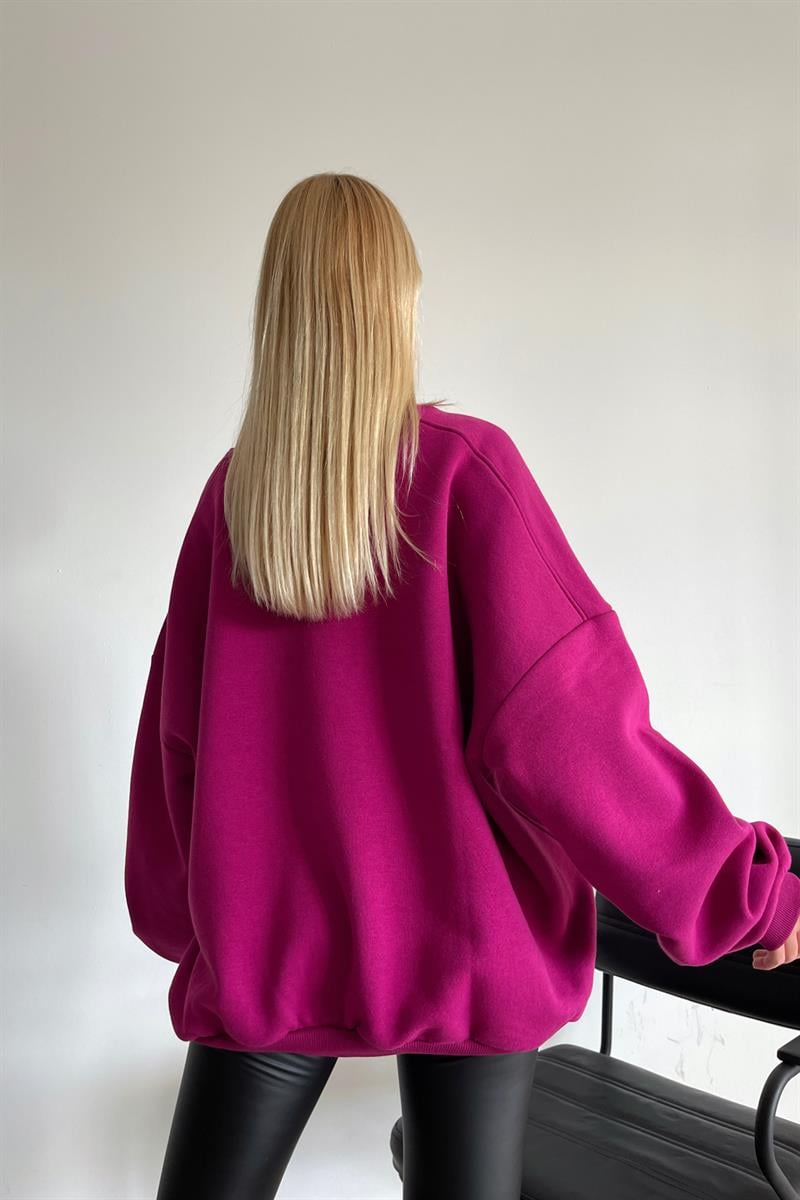 Ribanalı Bisiklet Yaka Basic Sweatshirt Mürdüm · 3