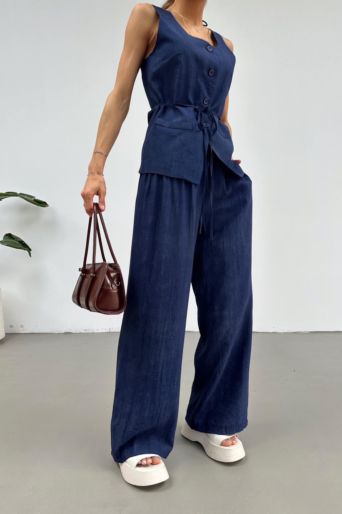 Bağcıklı Yelek Pantolon Takım Lacivert