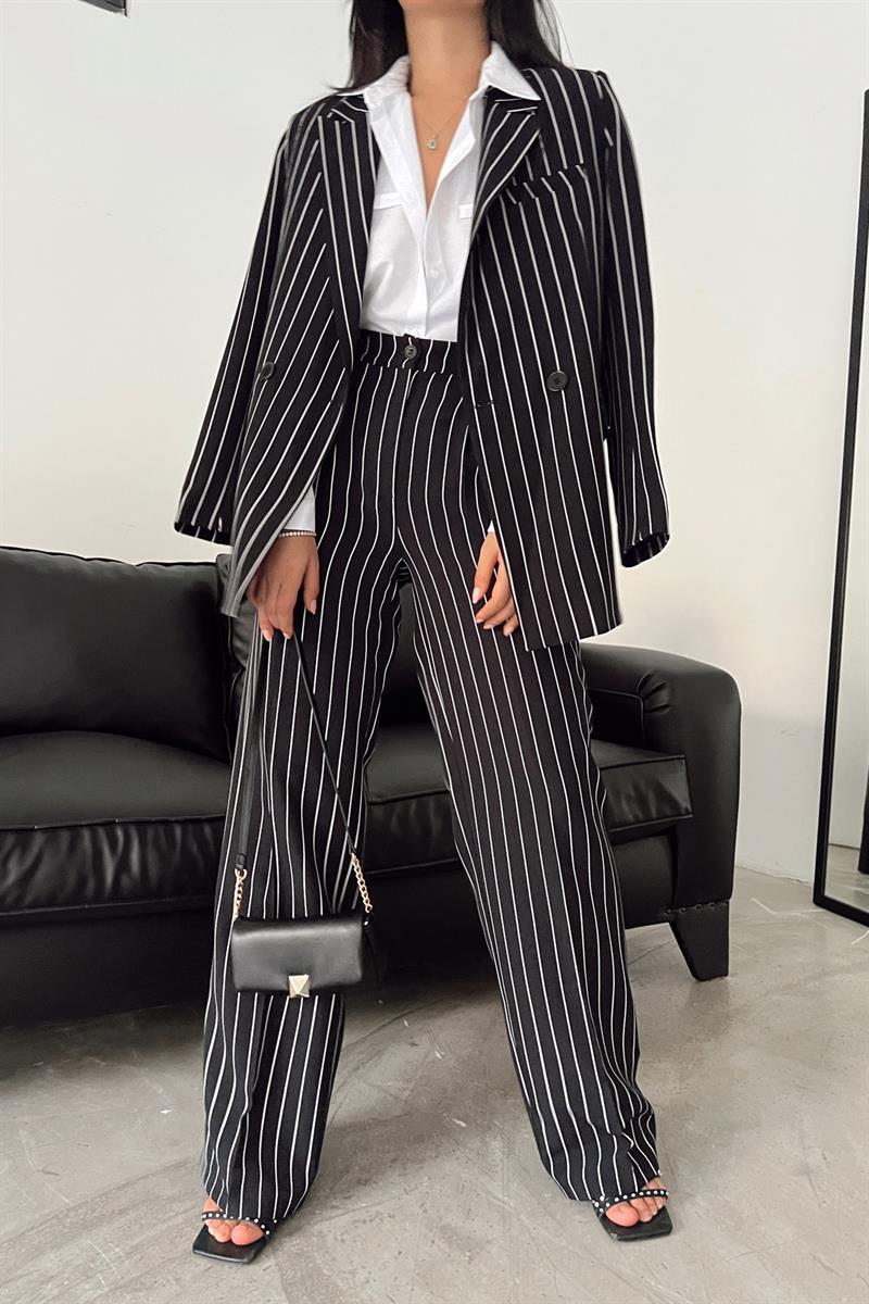 Derin Çizgili Blazer Takım Siyah · 4