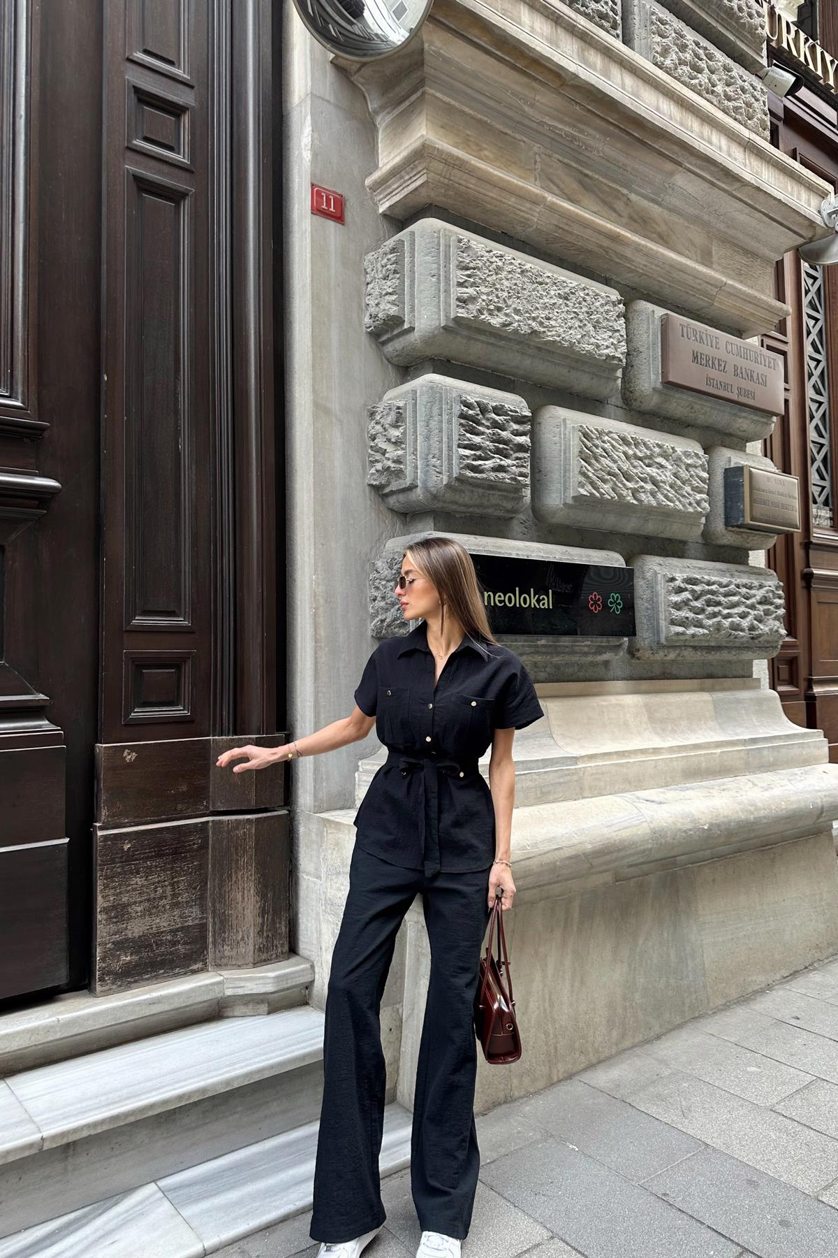 Keten Gömlek Takım Lacivert