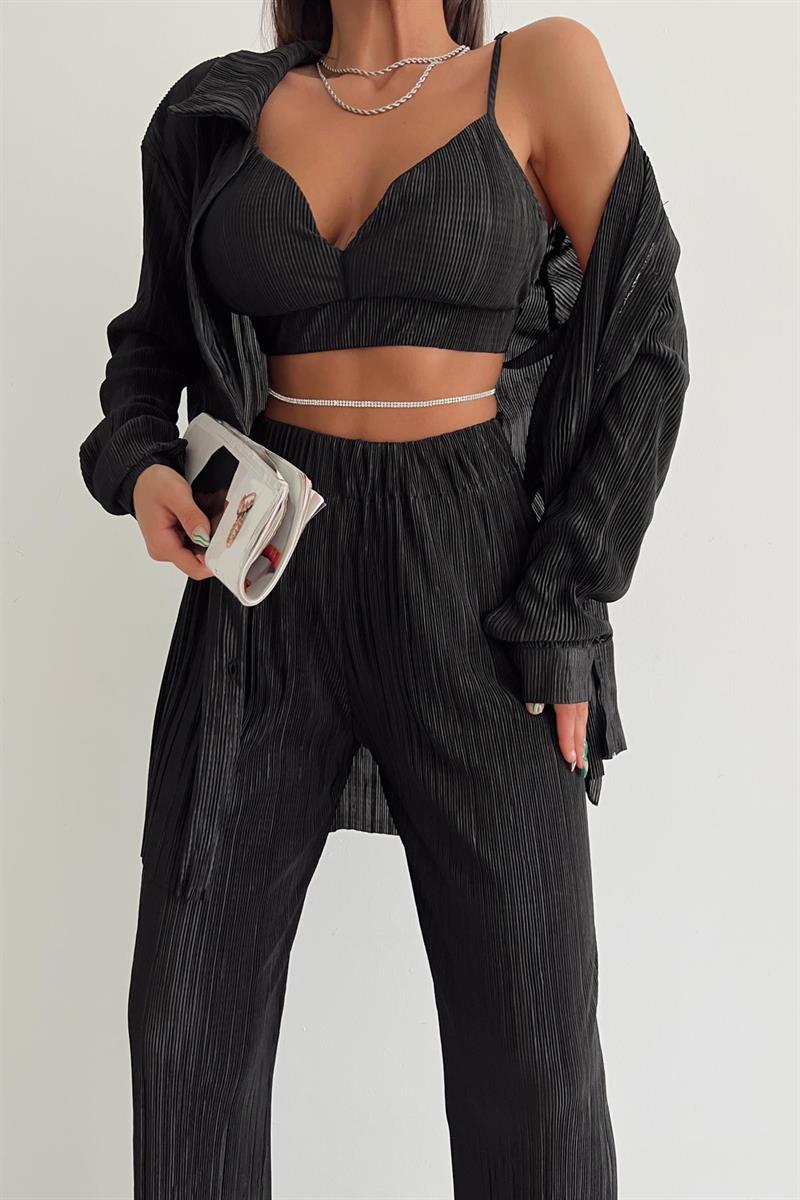 Piliseli Üçlü Sand Takım Siyah