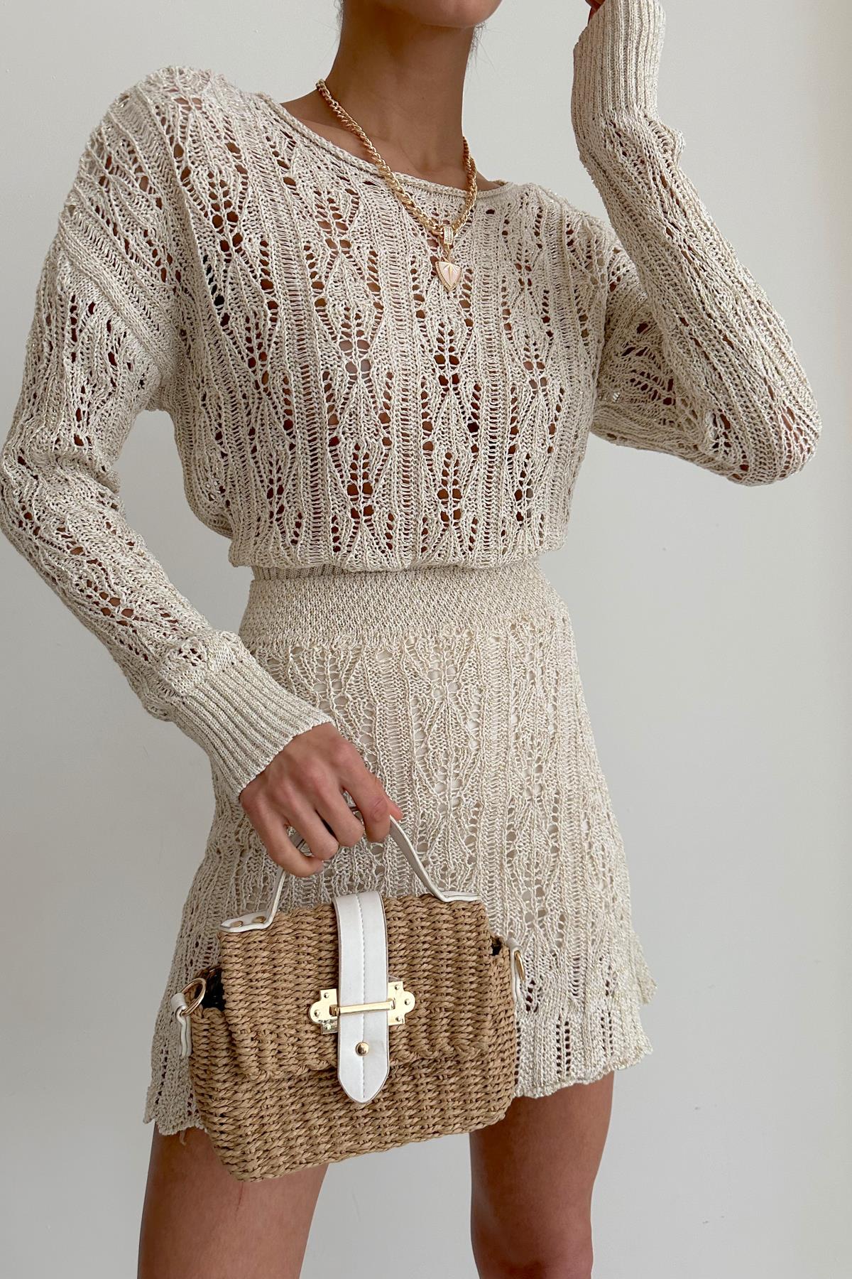 Simli Ajurlu Takım Bej