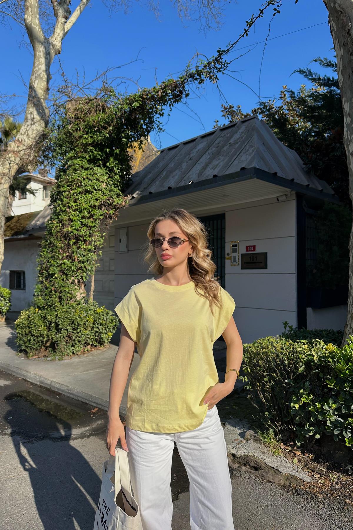 Basic Dikişli Tshirt Sarı