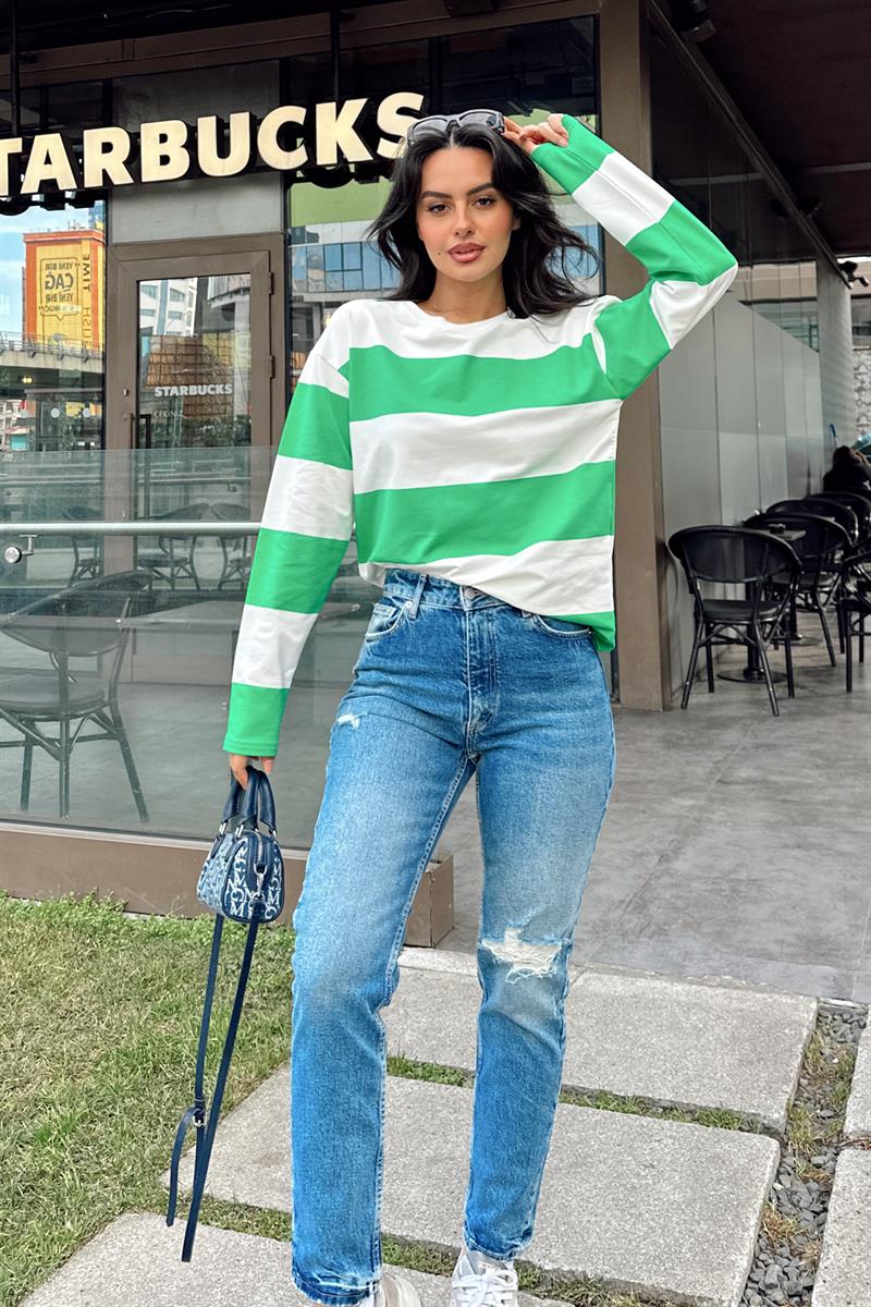 Şeritli Bisiklet Yaka Tshirt Yeşil · 3