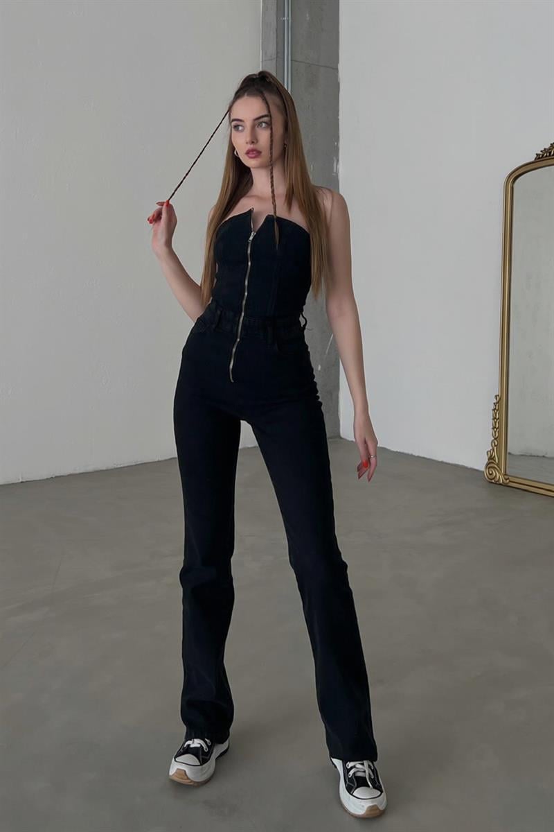Straplez Denim Tulum Siyah