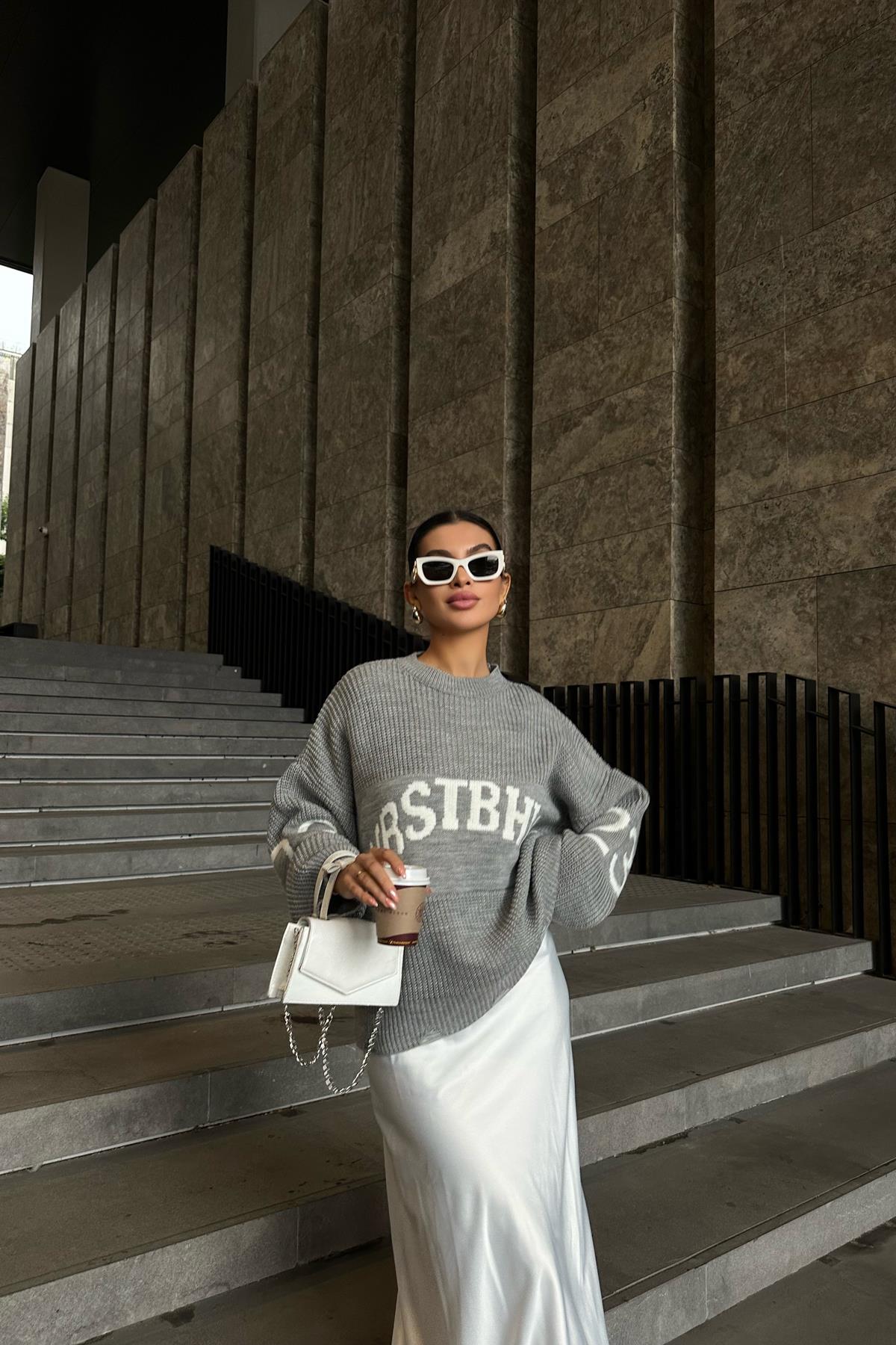 Wrstbhvr Örgü Triko Kazak Gri