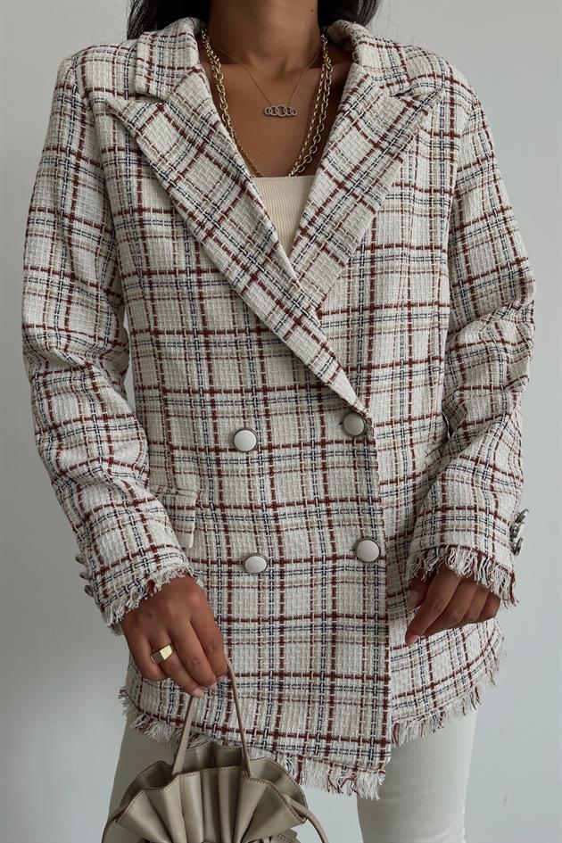 Saçaklı Kareli Blazer Ceket - My Love Butik | Modadaki Göz Alıcı Şıklık