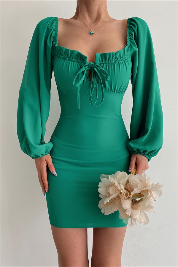 Şifon Amber Elbise Yeşil