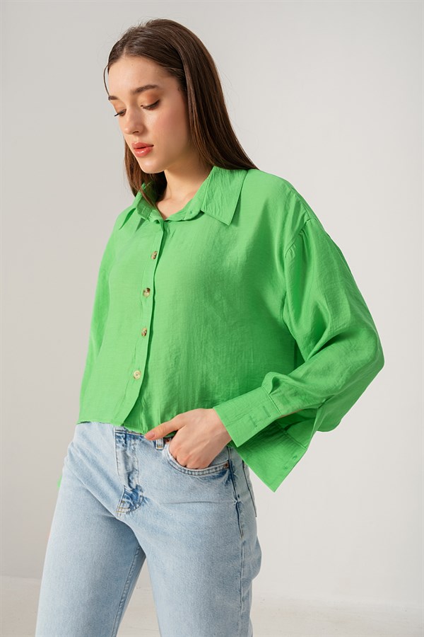 Oversize Kısa Gömlek Neon Yeşil