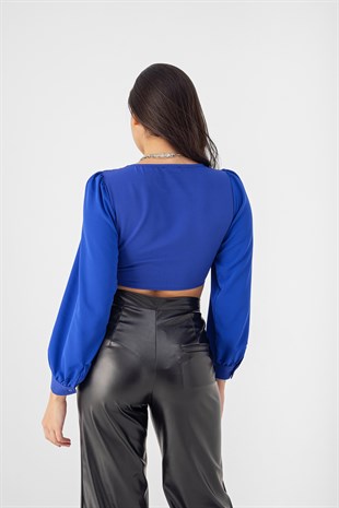 Kadın Crop Lover Bluz Saks Mavisi - MyLove Butik
