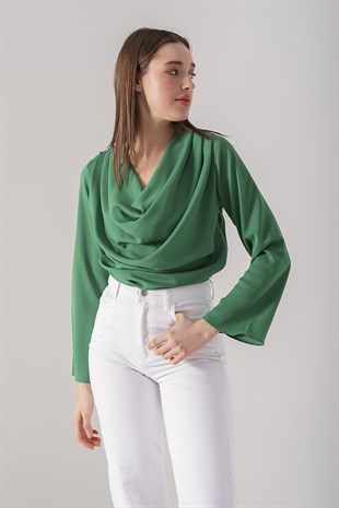 Degaje Yaka Bluz Yeşil