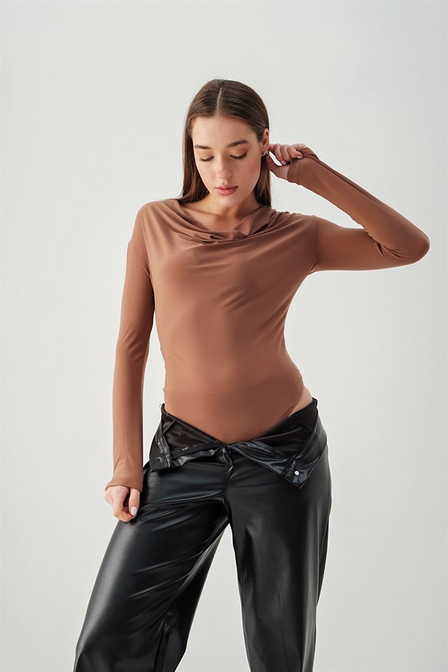 Degaje Yaka Bodysuit Kahverengi