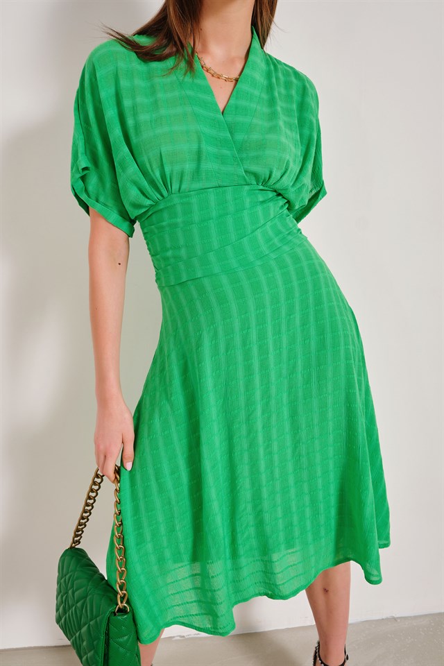 Kuşaklı Line Elbise Yeşil