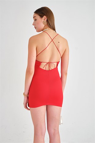 Sırt Detay Mini Lover Elbise Kırmızı