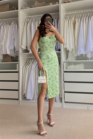 Yırtmaçlı Lily Elbise Fıstık Yeşili