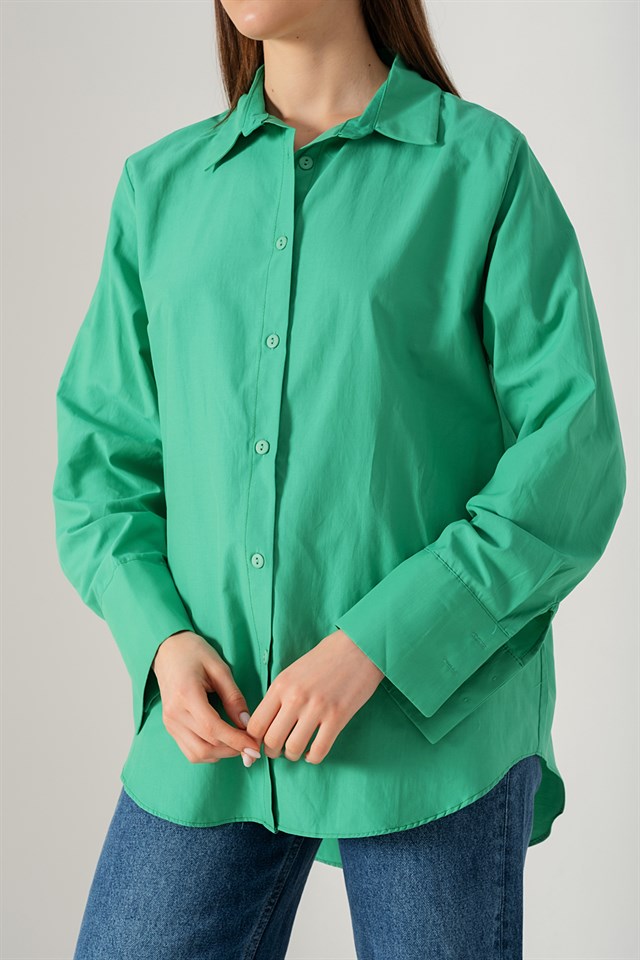 Geniş Manşetli Gömlek Yeşil