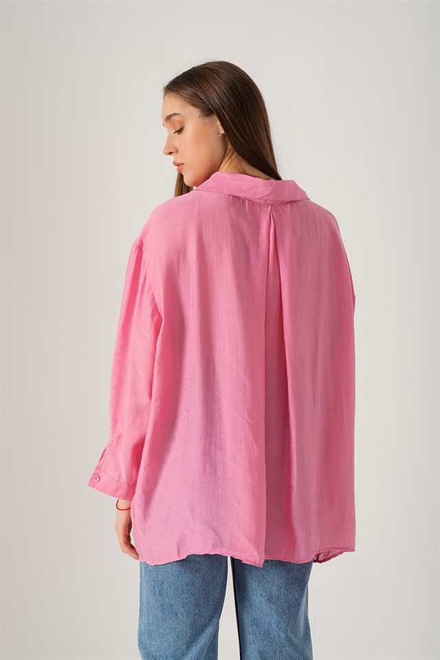 Omzu Düşük Oversize Gömlek Pembe