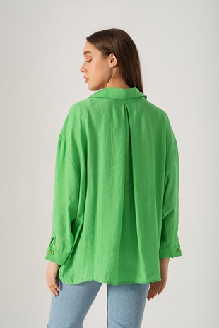Omzu Düşük Oversize Gömlek Yeşil