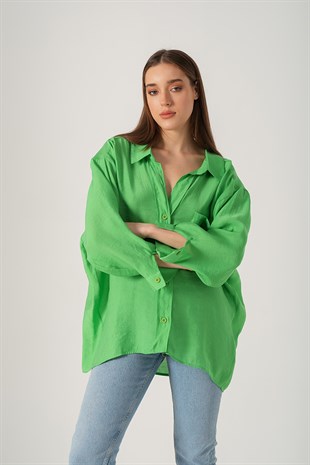 Omzu Düşük Oversize Gömlek Yeşil