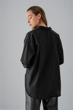 Oversize Cotton Gömlek Siyah