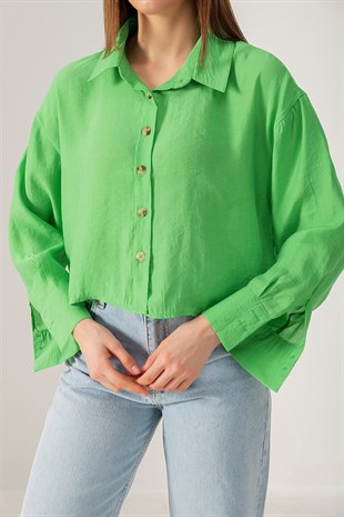 Oversize Kısa Gömlek Neon Yeşil