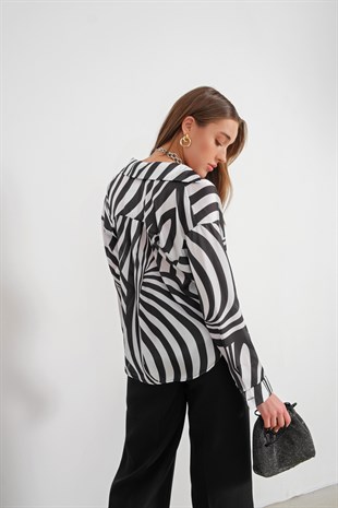 Zebra Desen Gömlek Siyah