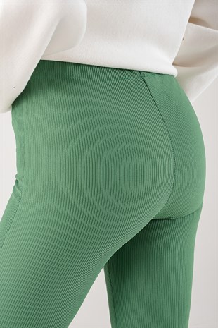 Yüksek Bel İspanyol Kesim Fitilli Pantolon Yeşil