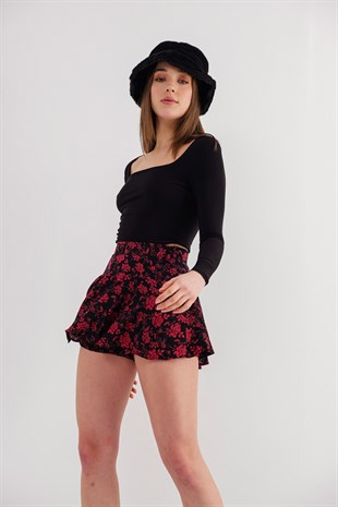 Mini Camellia Şort Etek Siyah