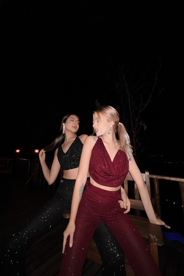 Sparkling İspanyol Crop Takım Bordo