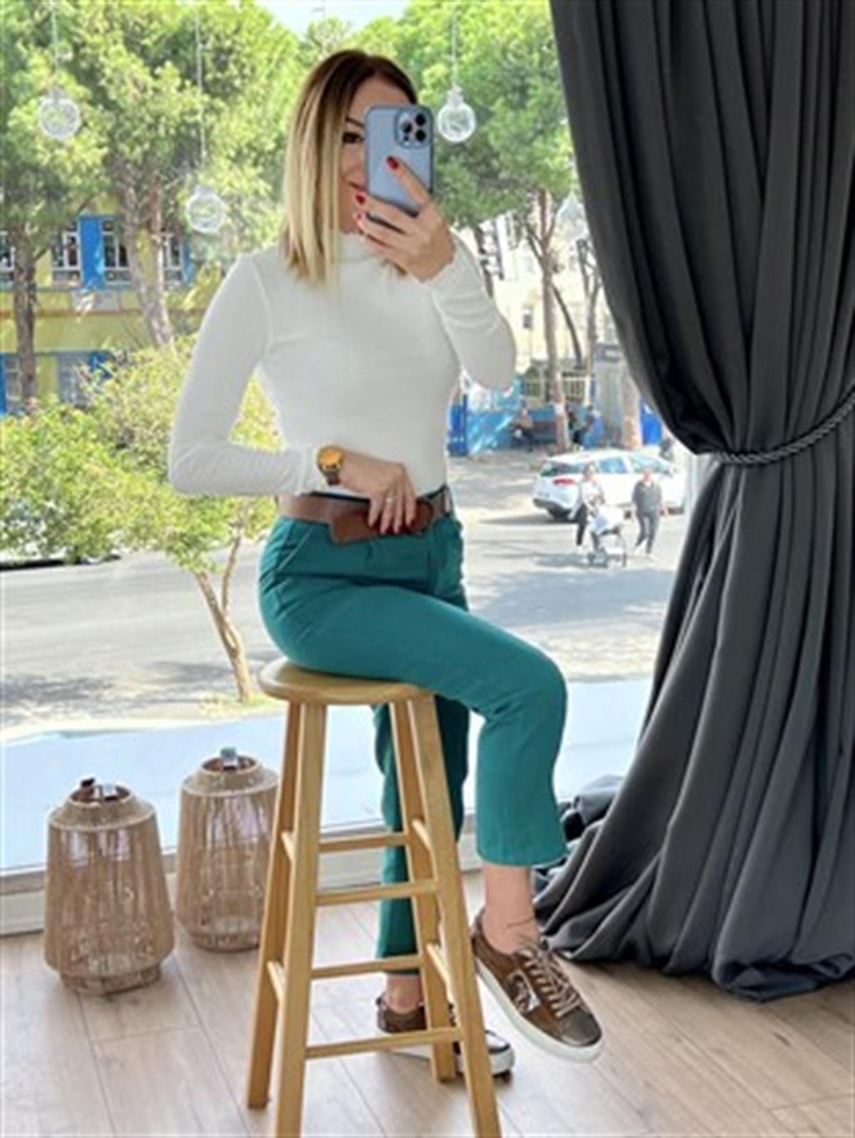 21K70755 BELİ KEMERLİ PANTOLON YEŞİL