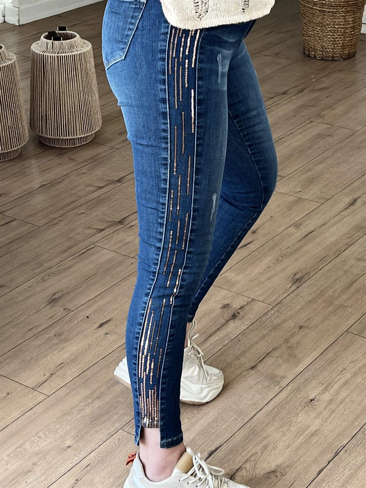902-OMD YANLARI PAYET DETAYLI JEAN MAVİ