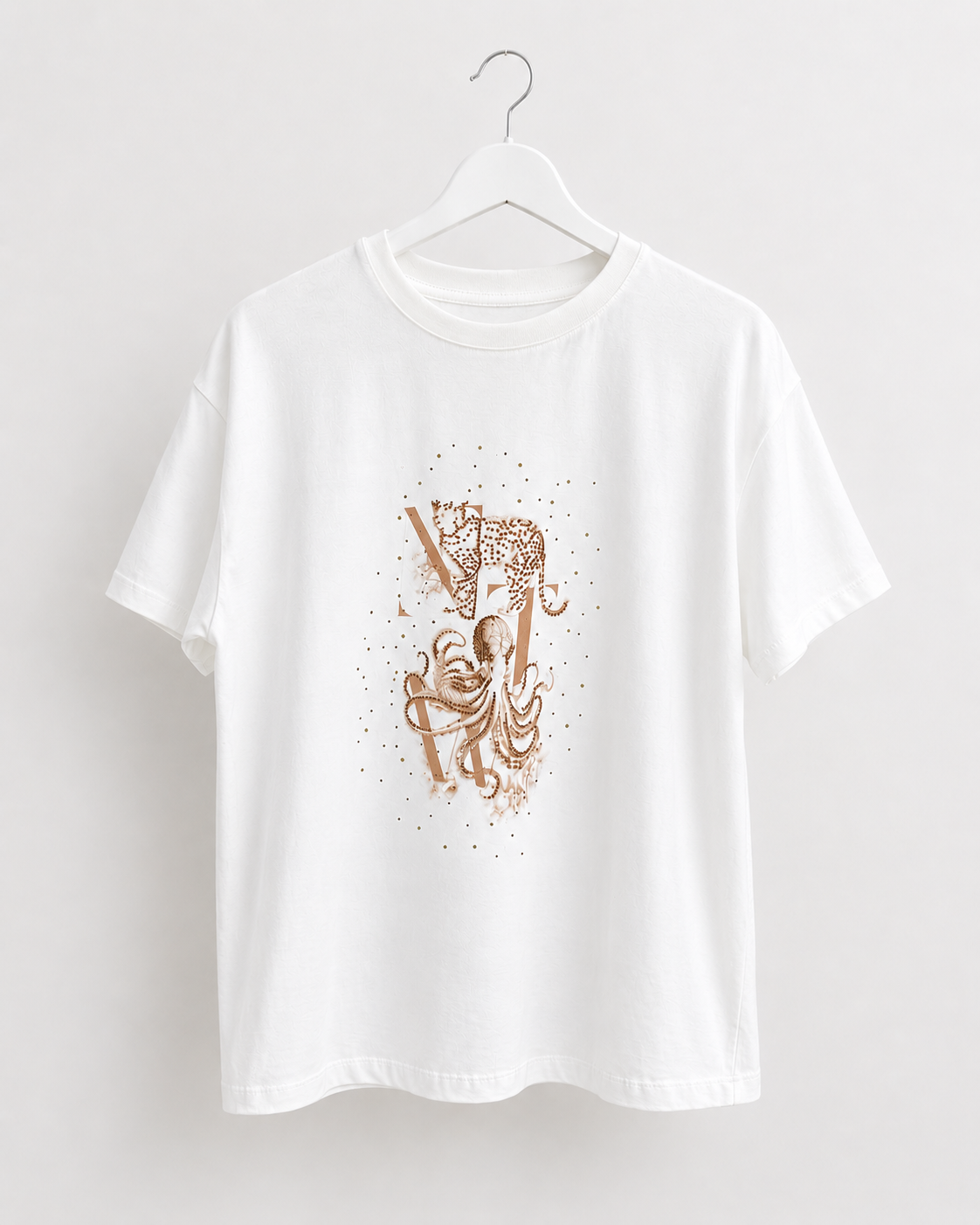 Ahtapot Taşlı Tshirt EKRU