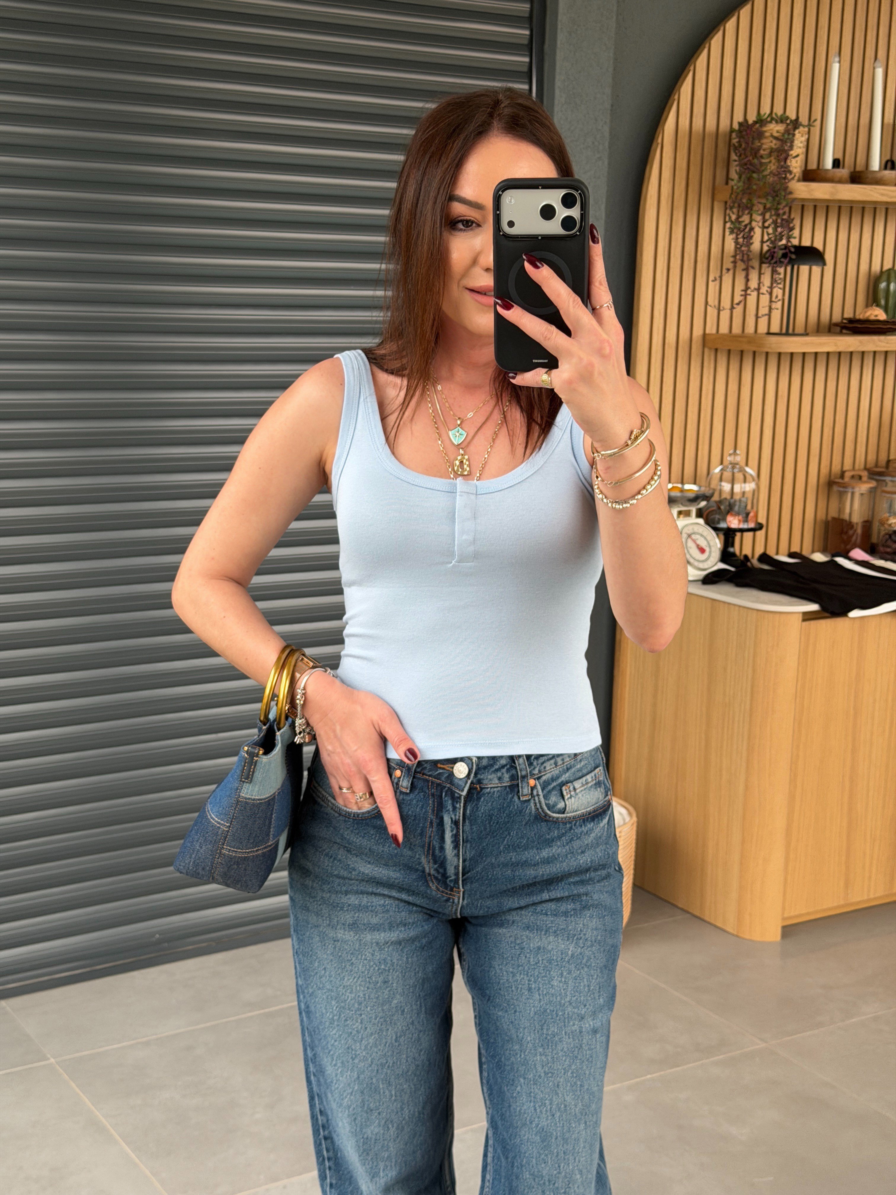 Askılı Çıtçıtlı Crop AÇIK MAVİ