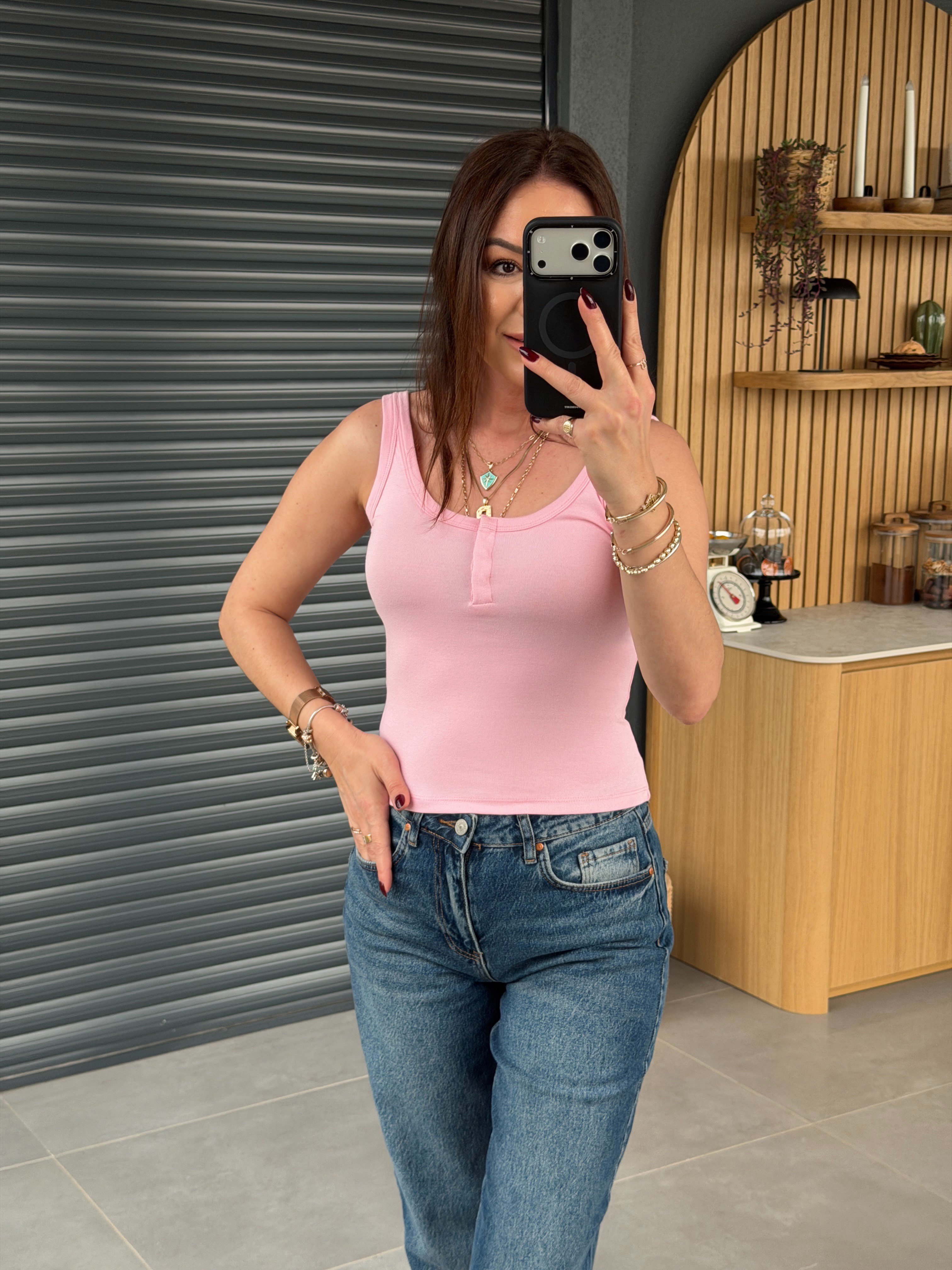 Askılı Çıtçıtlı Crop PEMBE