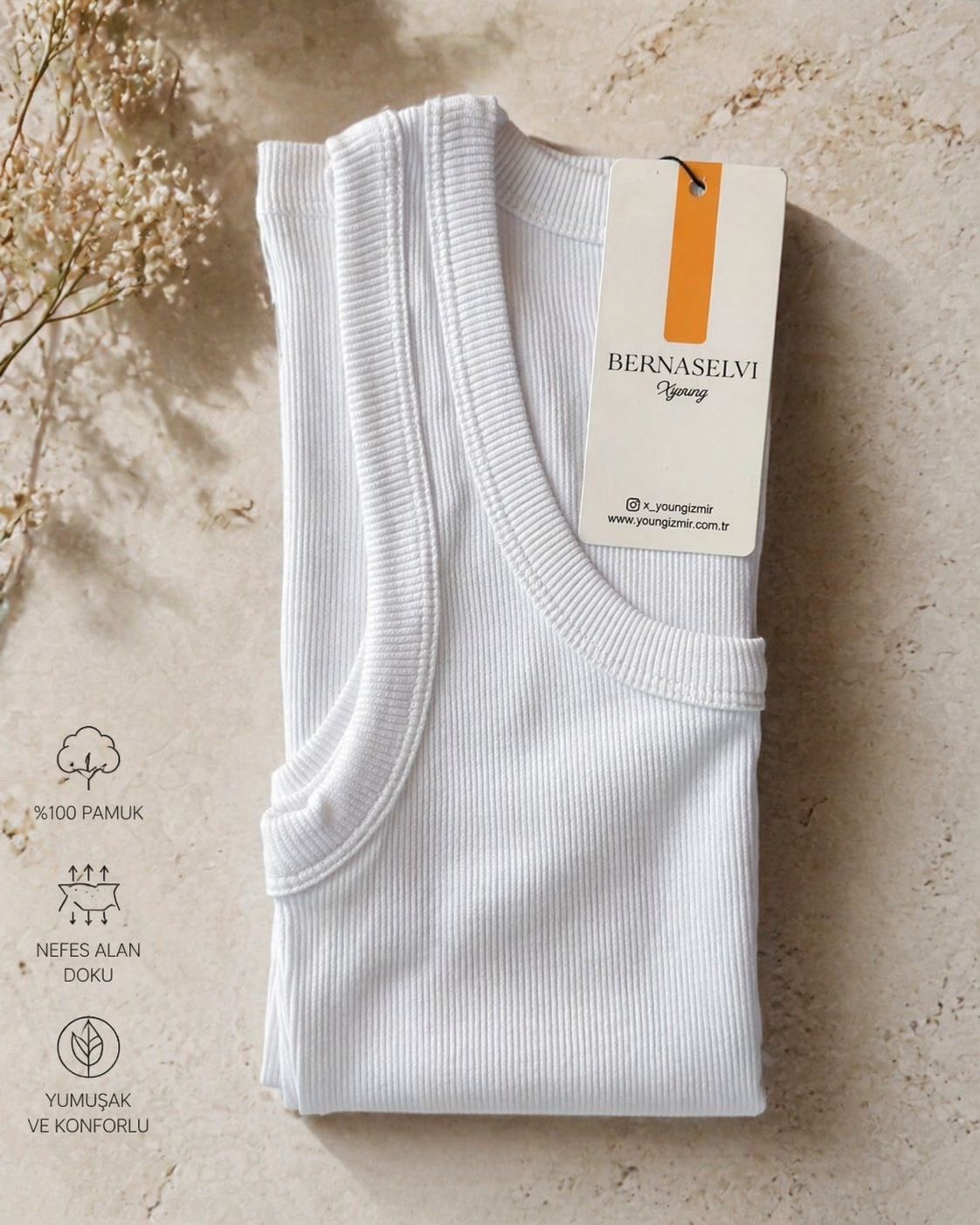 Askılı Fitilli Atlet BEYAZ