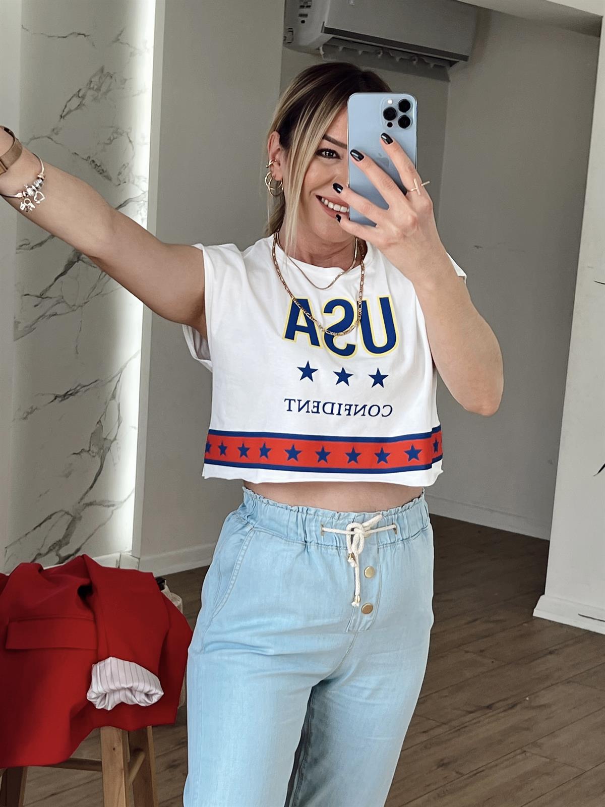BASKI DETAYLI TSHİRT BEYAZ