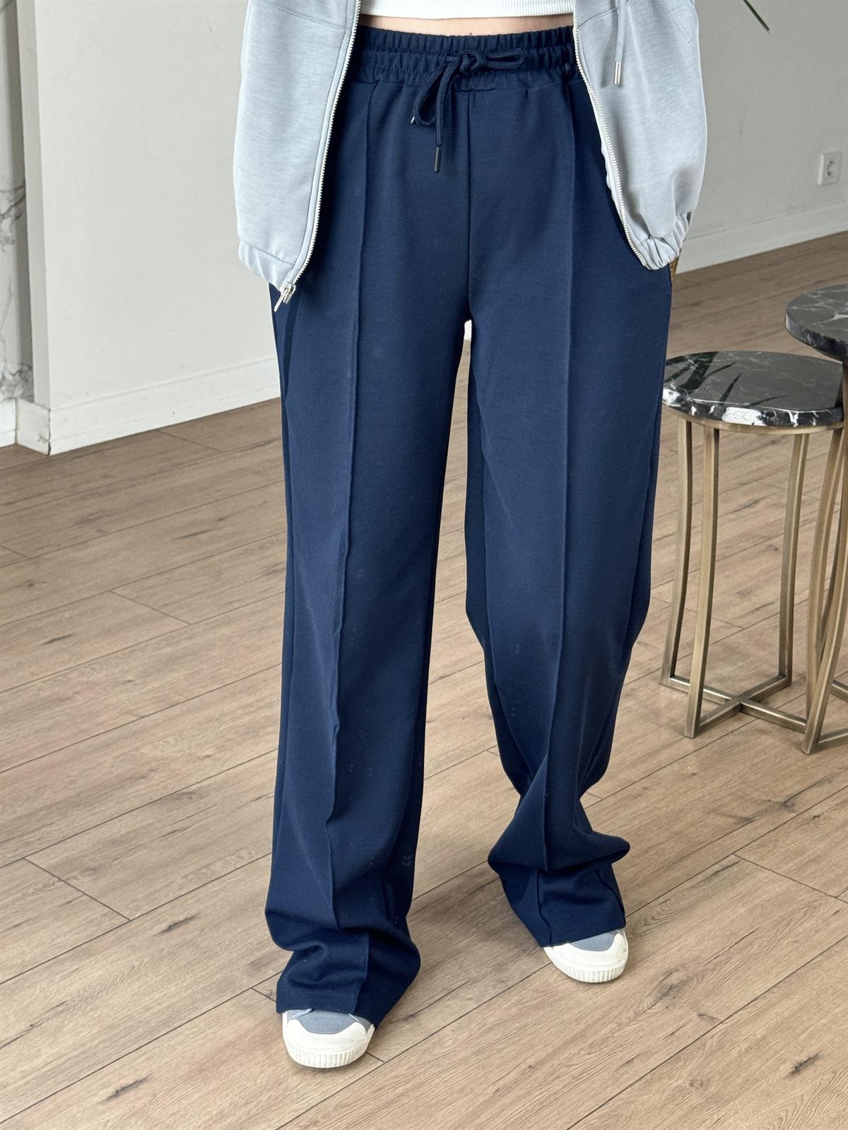 Beli Bağcıklı Cımalı Pantolon LACİVERT