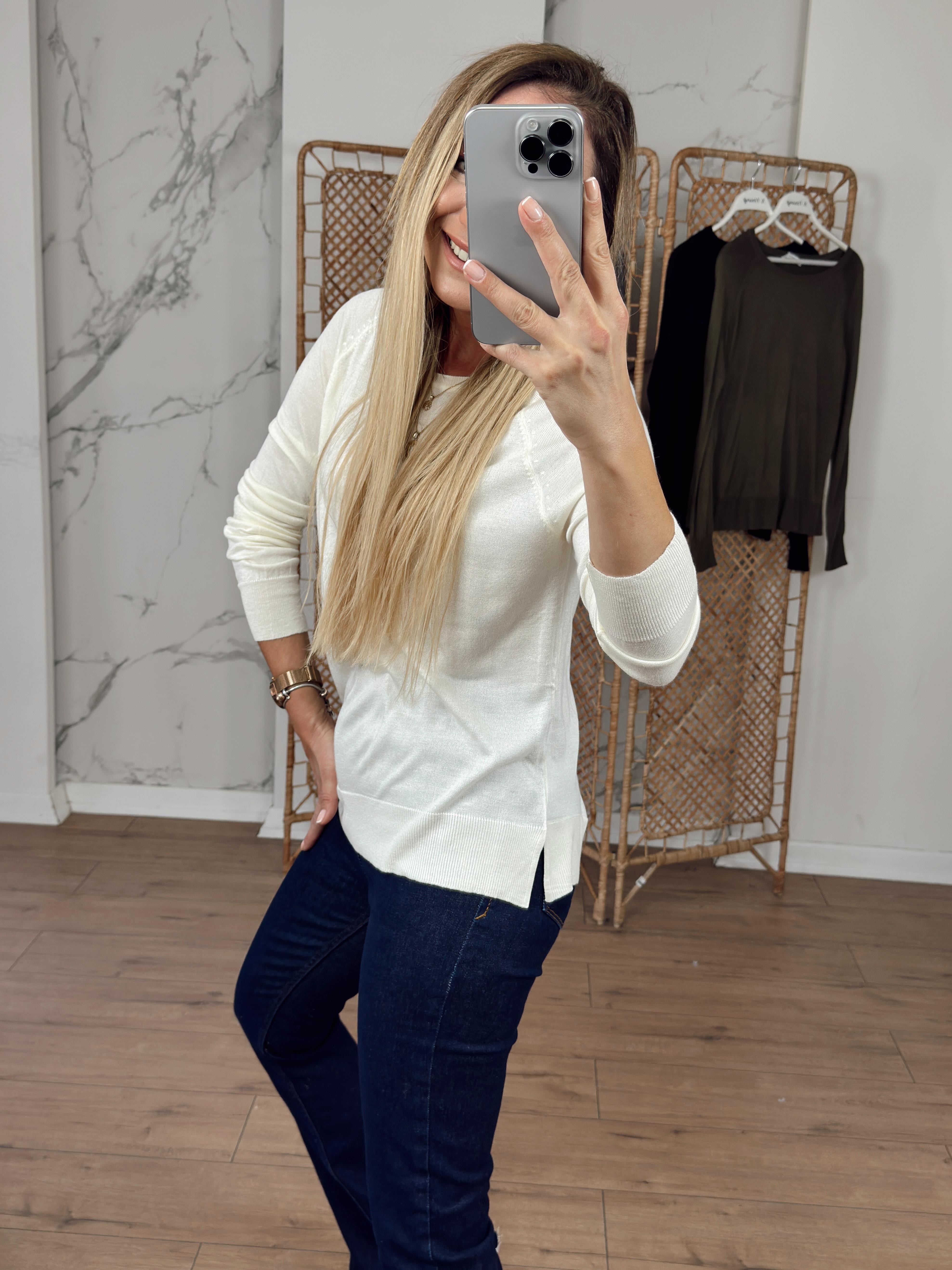 Bisiklet Yaka Basic İnce Triko KREM